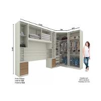 Quarto Casal Modulado Seletto 5 Peças (1 Armário Aéreo + 2 Guarda Roupas + 2 Complementos) Qcm69 Areia/jequitibá - Henn