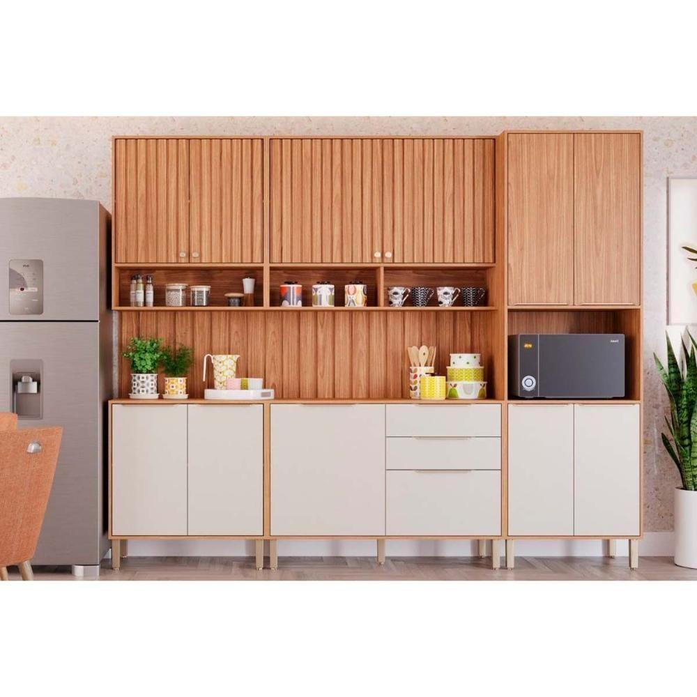 Kit De Cozinha Completa 7 Peças (2aéreos+2balcões+1paneleiro+2complementos) Cz011 Freijo-off White - Mgm - 1