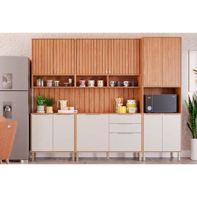 Kit de Cozinha Completa 7 Peças Divina 12 Portas 2 Gavetas MDF Freijo Off White