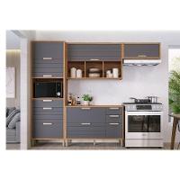 Kit Cozinha Modulada 4 Peças Eloise 2 Aéreos + 1 Balcão + 1 Torre Quente C4p181 Freijó Titanium - 1