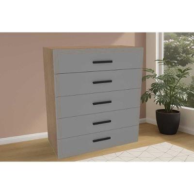 Cômoda Valência 5 Gavetas MDF com Puxador Plástico Freijo Cinza