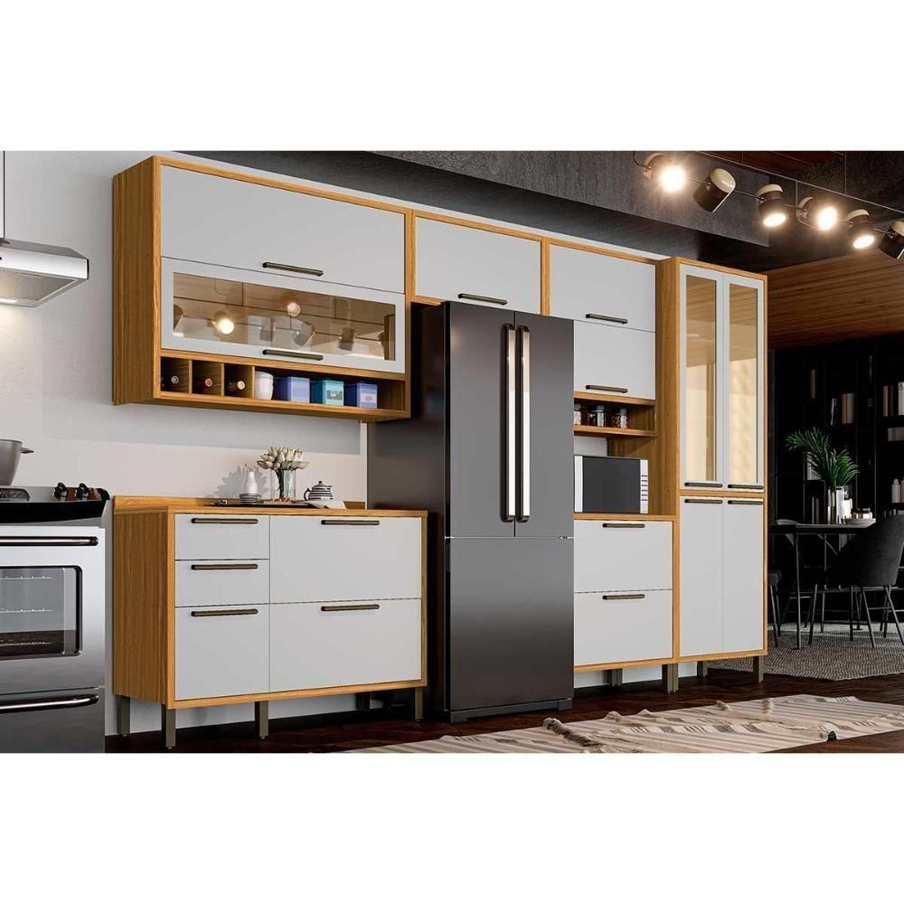 Cozinha Modulada Completa Syrah 6 Peças 3aéreo+2balcões+ 1 Paneleiro 6p01 Amendoa Off White Ronipa - 1