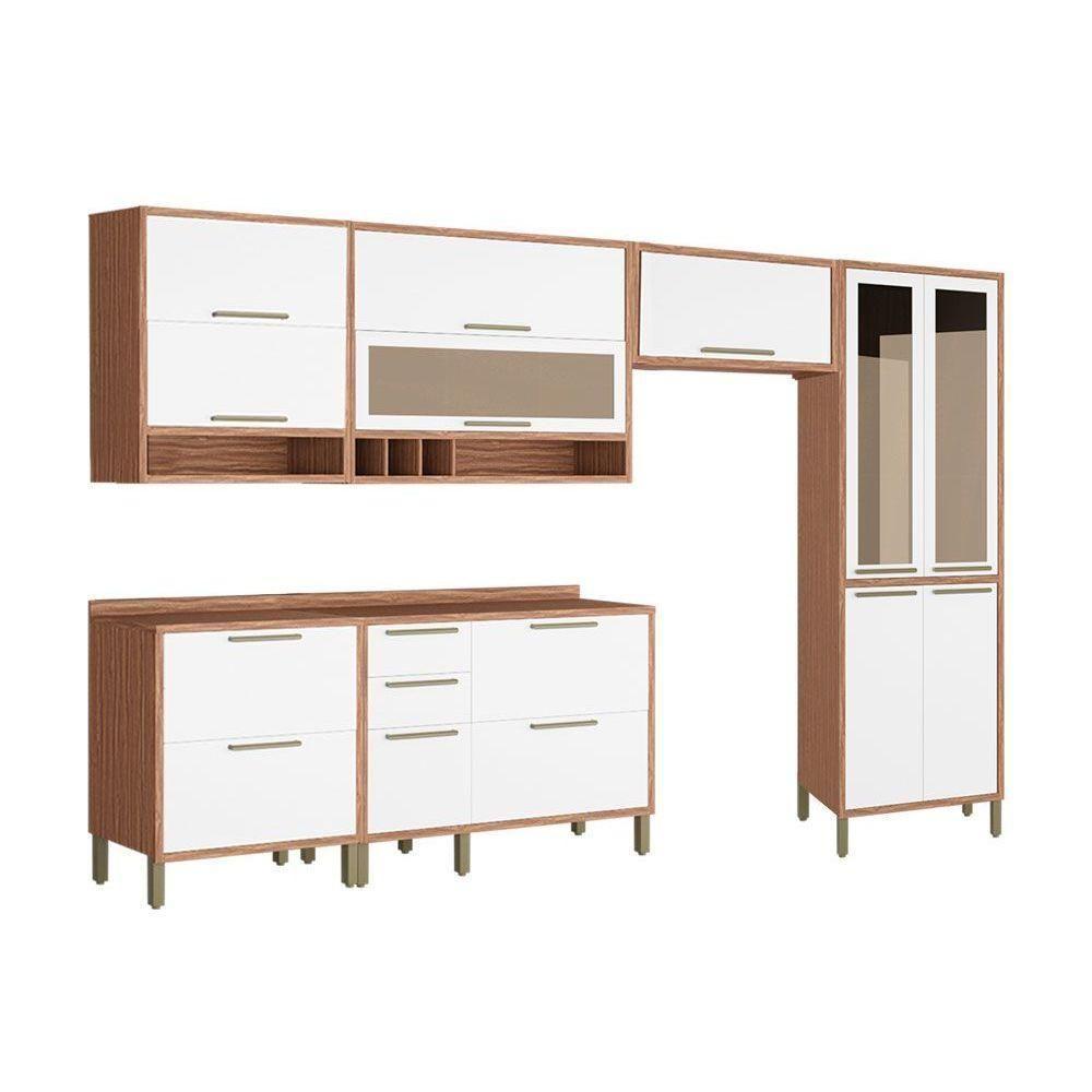 Cozinha Modulada Completa Syrah 6 Peças 3aéreo+2balcões+ 1 Paneleiro 6p01 Amendoa Off White Ronipa - 4