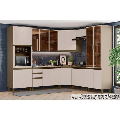 Cozinha Modulada Connect 10 Peças 3 Aéreos + 3 Balcões + 2 Paneleiros + 2 Complementos C6p24 Duna Cristal2 Aéreos + 1 Balcão + 1 Complemento