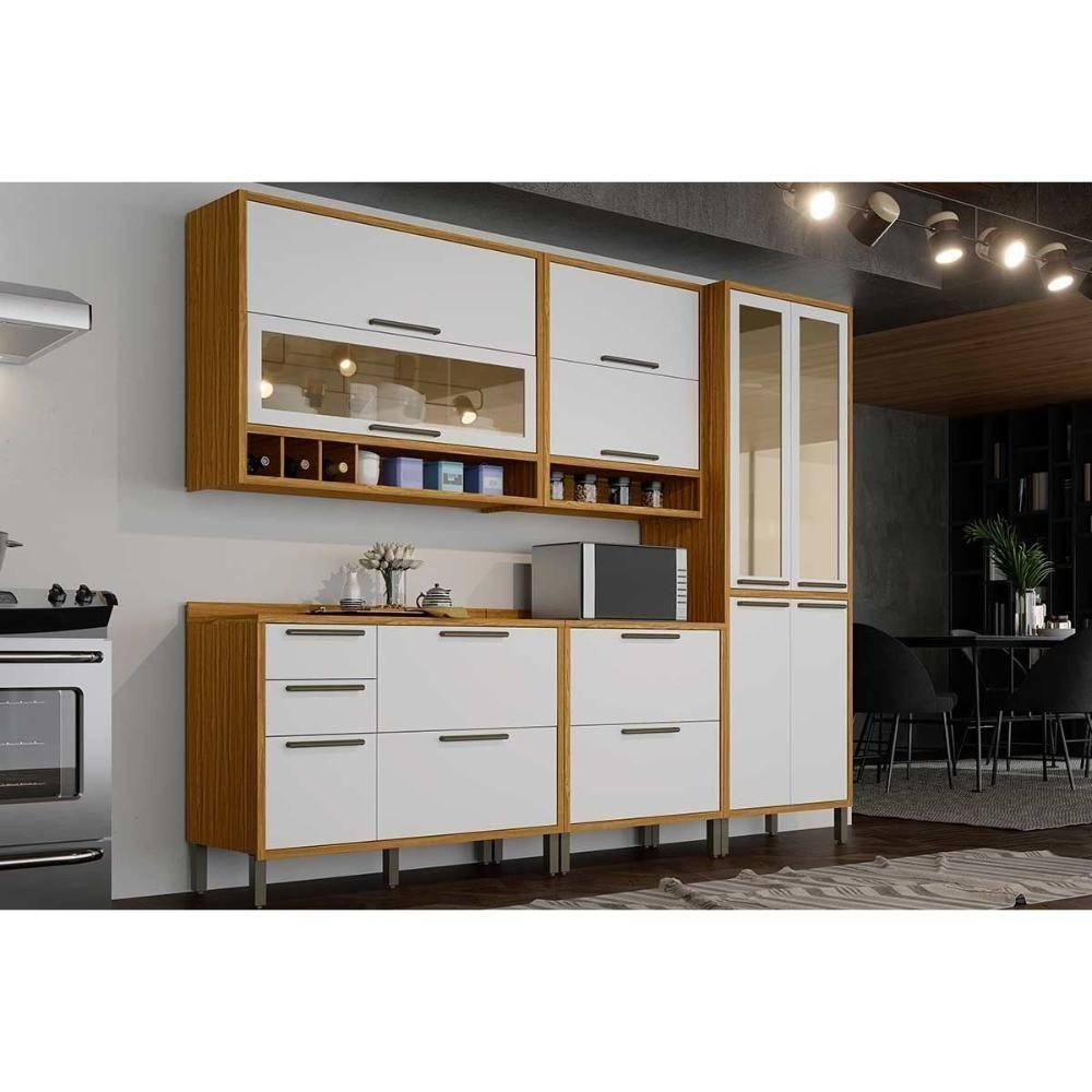 Cozinha Modulada Completa Syrah 5 Peças 2 Aéreos + 2 Balcões + 1 Paneleiro C5p07 Amendoa Off White Ronipa - 1