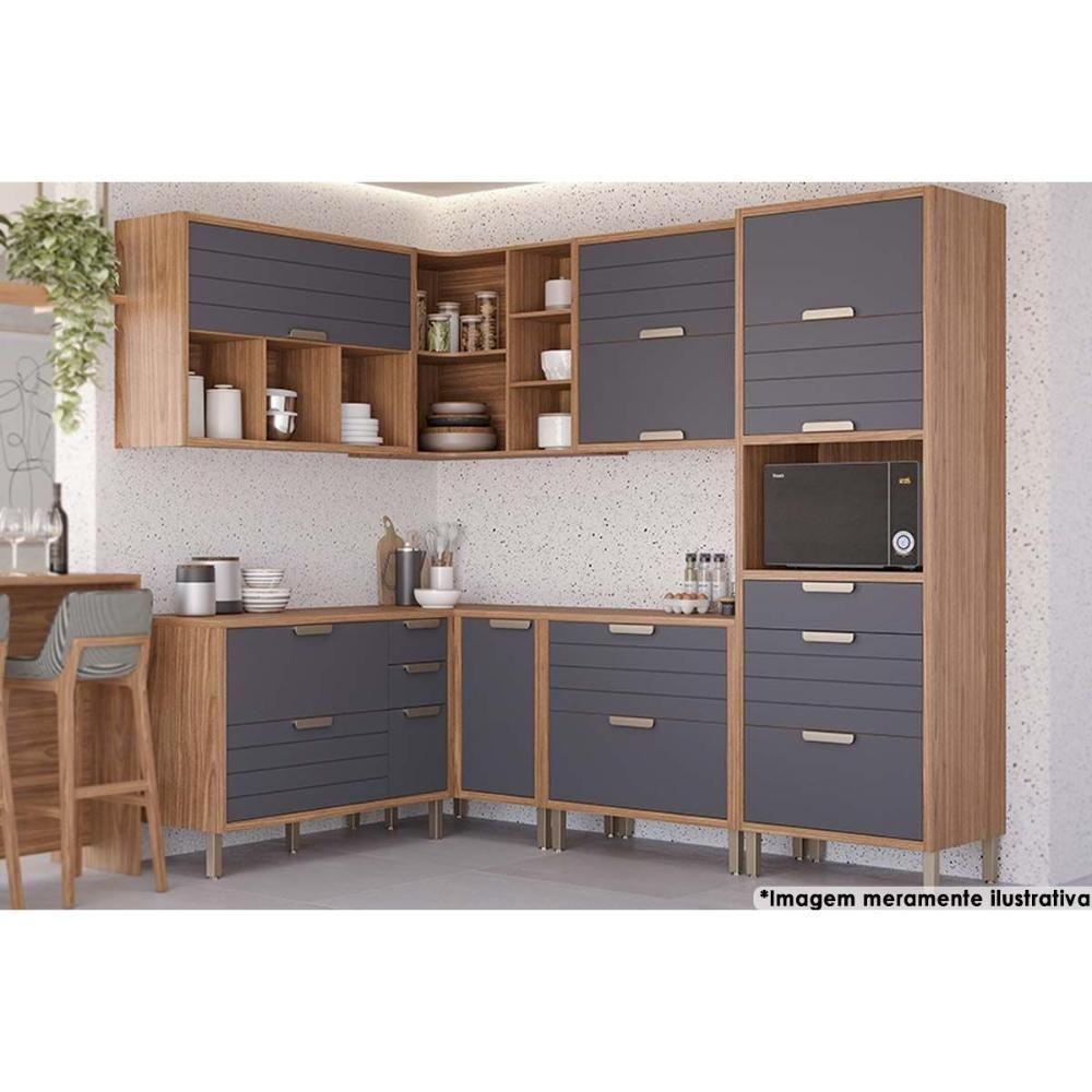 Cozinha Modulada Completa Eloise 7 Peças 33 Aéreos + 3 Balcões + 1 Paneleiro Cz029 Freijó Titanium - 1
