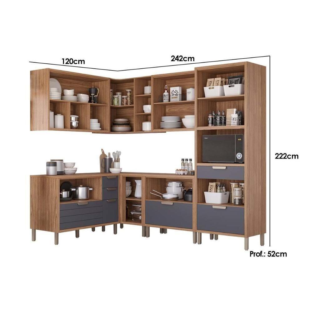 Cozinha Modulada Completa Eloise 7 Peças 33 Aéreos + 3 Balcões + 1 Paneleiro Cz029 Freijó Titanium - 3