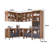 Cozinha Completa 7 Peças Eloise 3 Aéreos 3 Balcões 1 Paneleiro Cz029 Freijó Titanium - 3