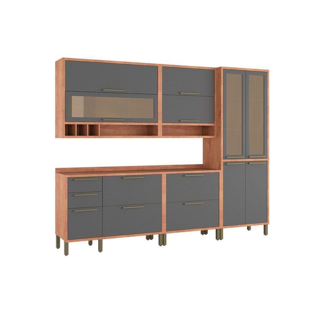 Cozinha Completa 5 Peças Syrah 2 Aéreos 2 Balcões 1 Paneleiro C5p07 Amendoa Off White Ronipa - 4