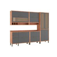 Cozinha Completa 5 Peças Syrah 2 Aéreos 2 Balcões 1 Paneleiro C5p07 Amendoa Off White Ronipa