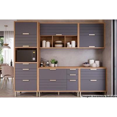 Cozinha Completa Eloise 5 Módulos 8 Portas 7 Gavetas MDF Freijó Titanium