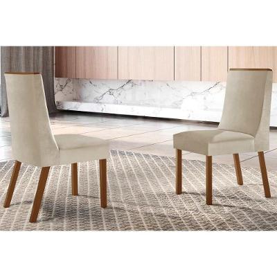 Cadeira Sala De Jantar Dakota Kit 2 Un Mdf Imbuia Veludo Creme Rufato