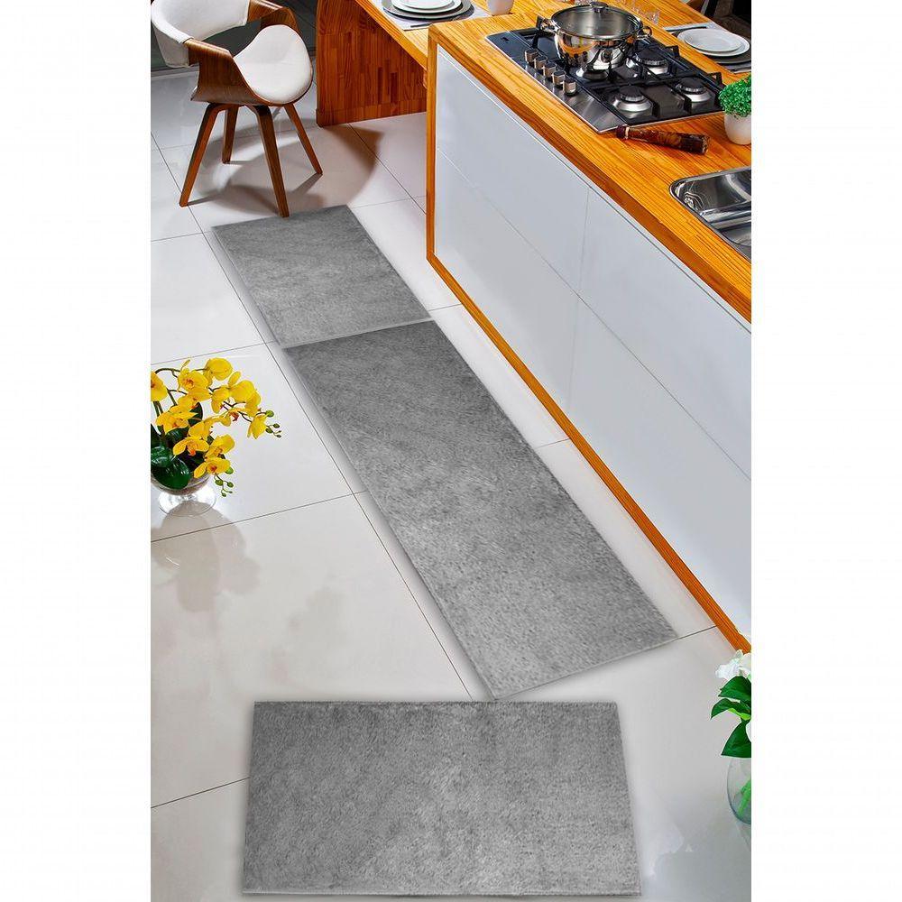 Kit Cozinha 3 Pçs Classic Tapete Passadeira Shaggy Antider. Cinza - 5