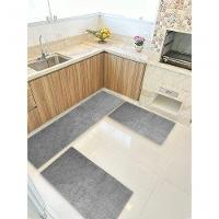 Kit Cozinha 3 Pçs Classic Tapete Passadeira Shaggy Antider. Cinza - 2