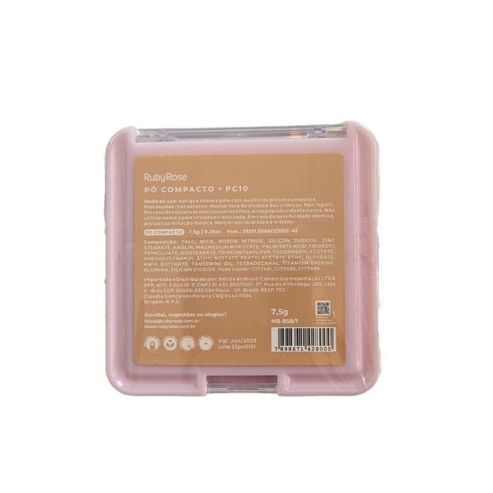 Ruby Rose Pó Compacto Hb858 Textura Fina 7,5g Cor:pc10 - 1