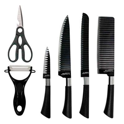 Jogo De Facas 6 Peças Com Tesoura Aço Inox Preto Cozinha