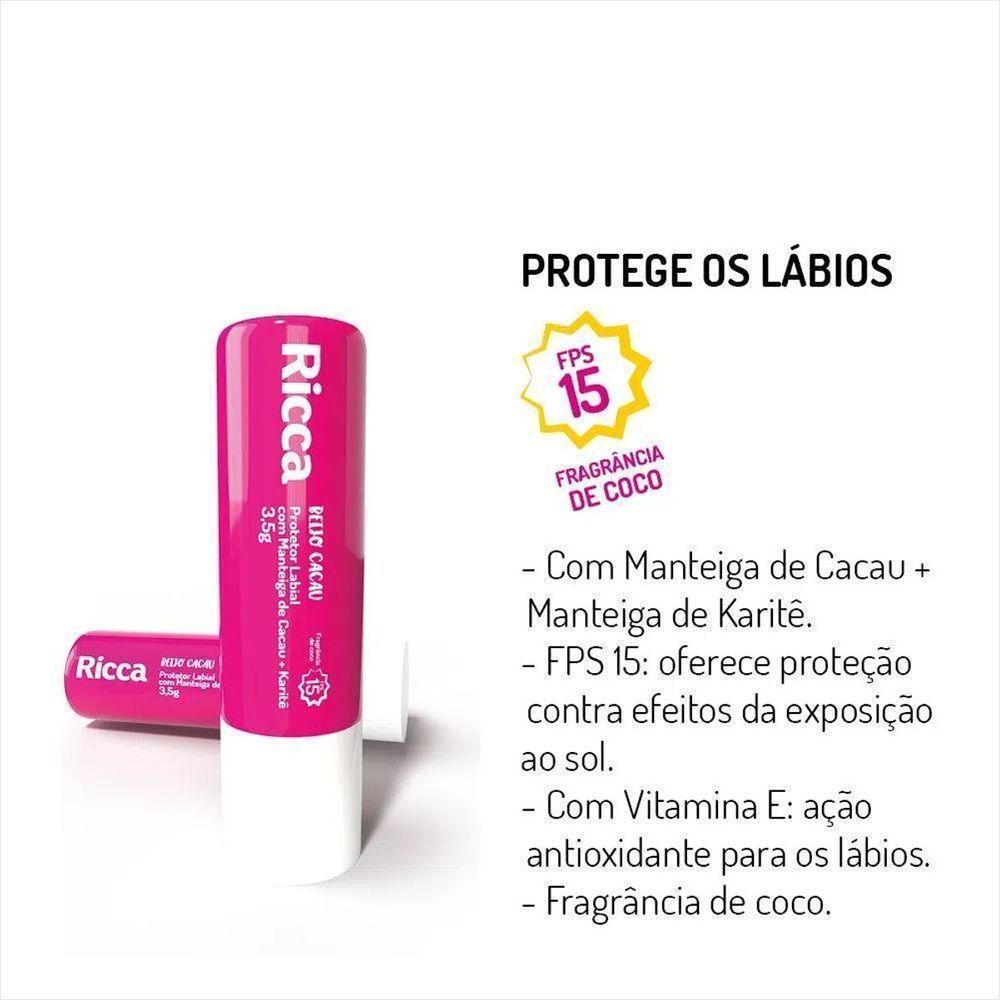 Ricca Protetor Labial Com Manteiga De Cacau + Karite Fps 15 4g - 2