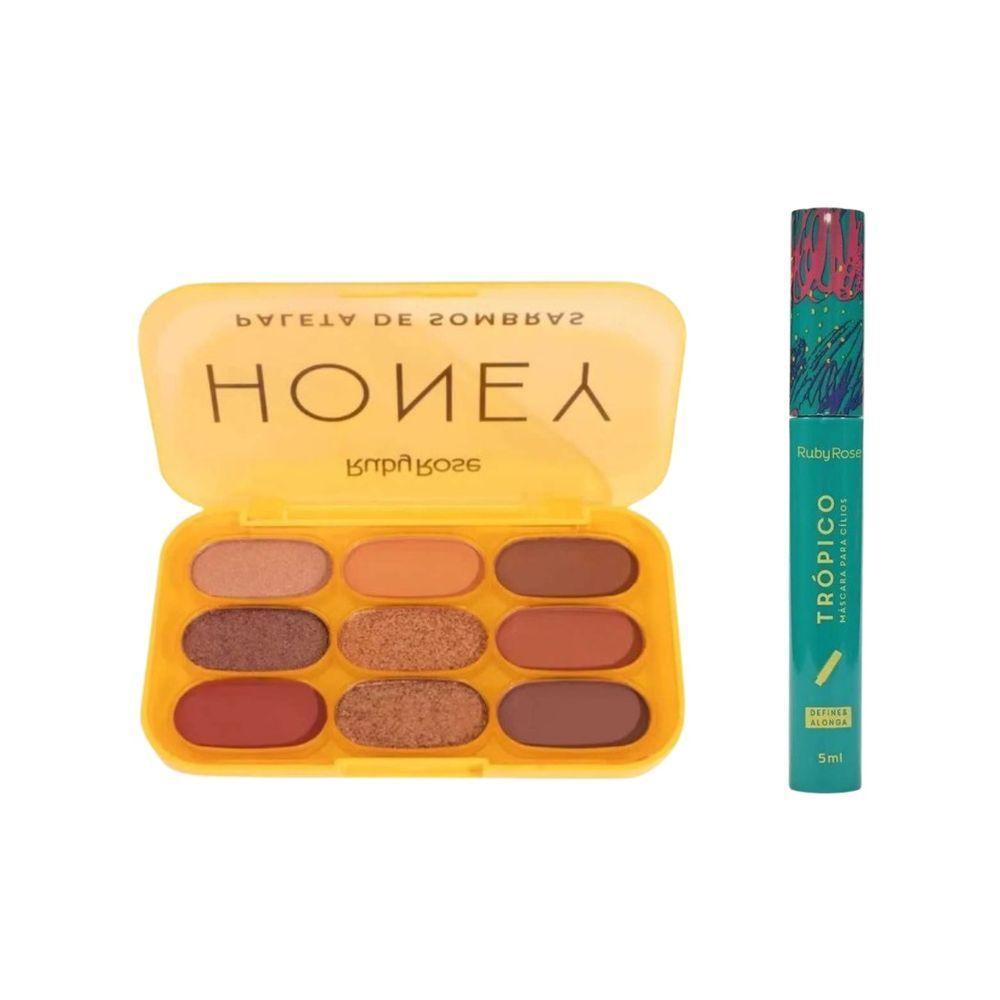 Kit Ruby Rose Paleta De Sombras Honey+máscara Cílios Tropico - 1