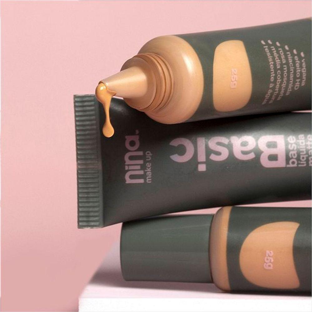 Kit Nina Makeup Base Líquida Basic+pó Comapcto Instant Cor 2 - 7
