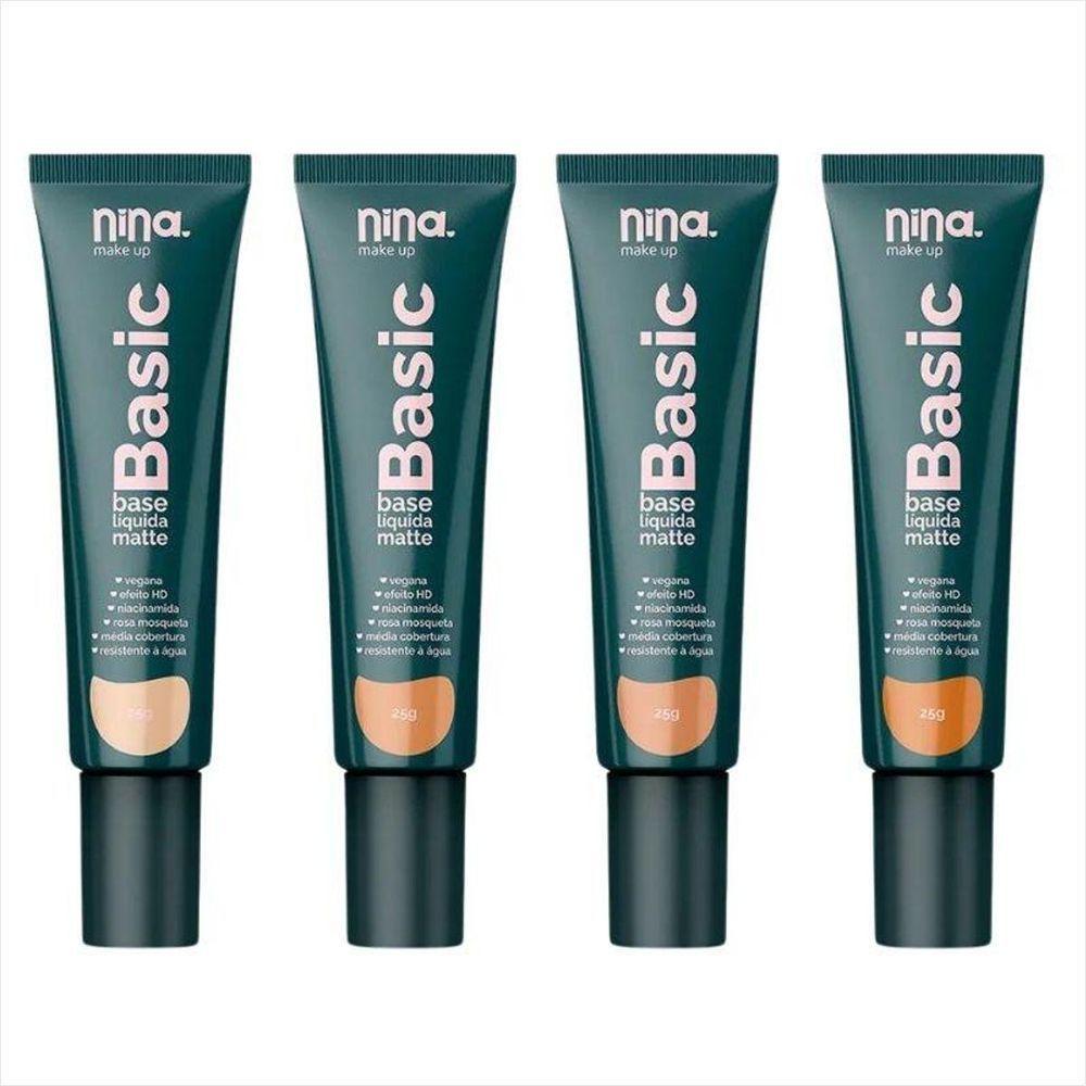 Kit Nina Makeup Base Líquida Basic+pó Solto Instant Cor 2 - 8