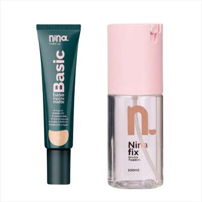 Kit Nina Makeup Base Líquida Basic Cor1+bruma Fixadora Fix