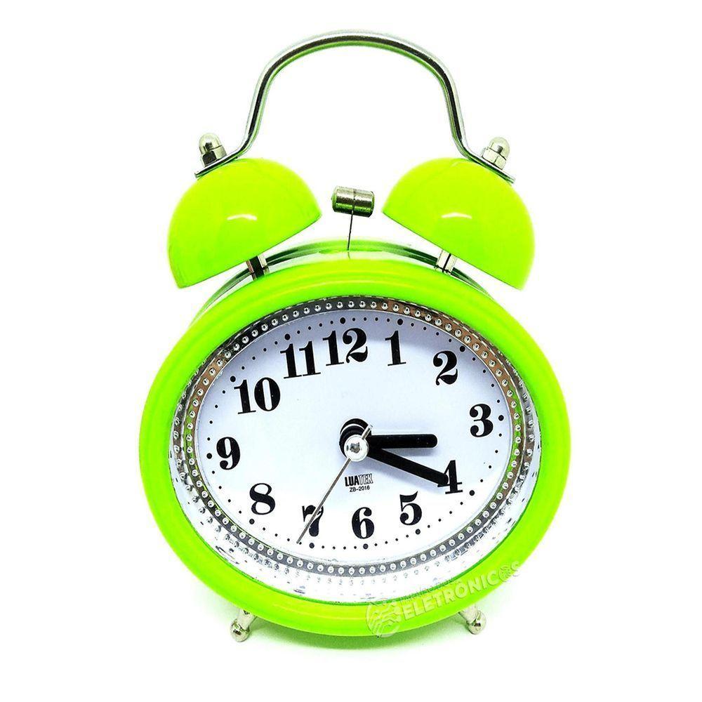 Relógio Despertador Analógico 2 Sinos Modelo Antigo Retro Verde - 1