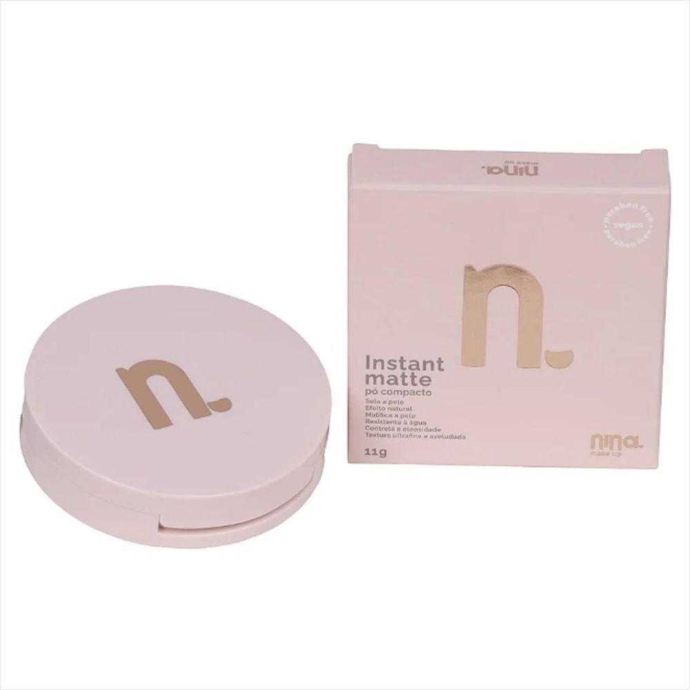 Kit Nina Makeup Base Líquida Basic+pó Compacto Instant Cor 1 - 4