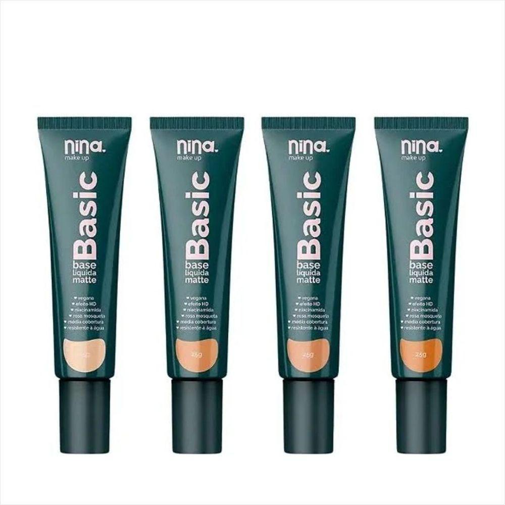 Kit Nina Makeup Base Líquida Basic+pó Compacto Instant Cor 1 - 8