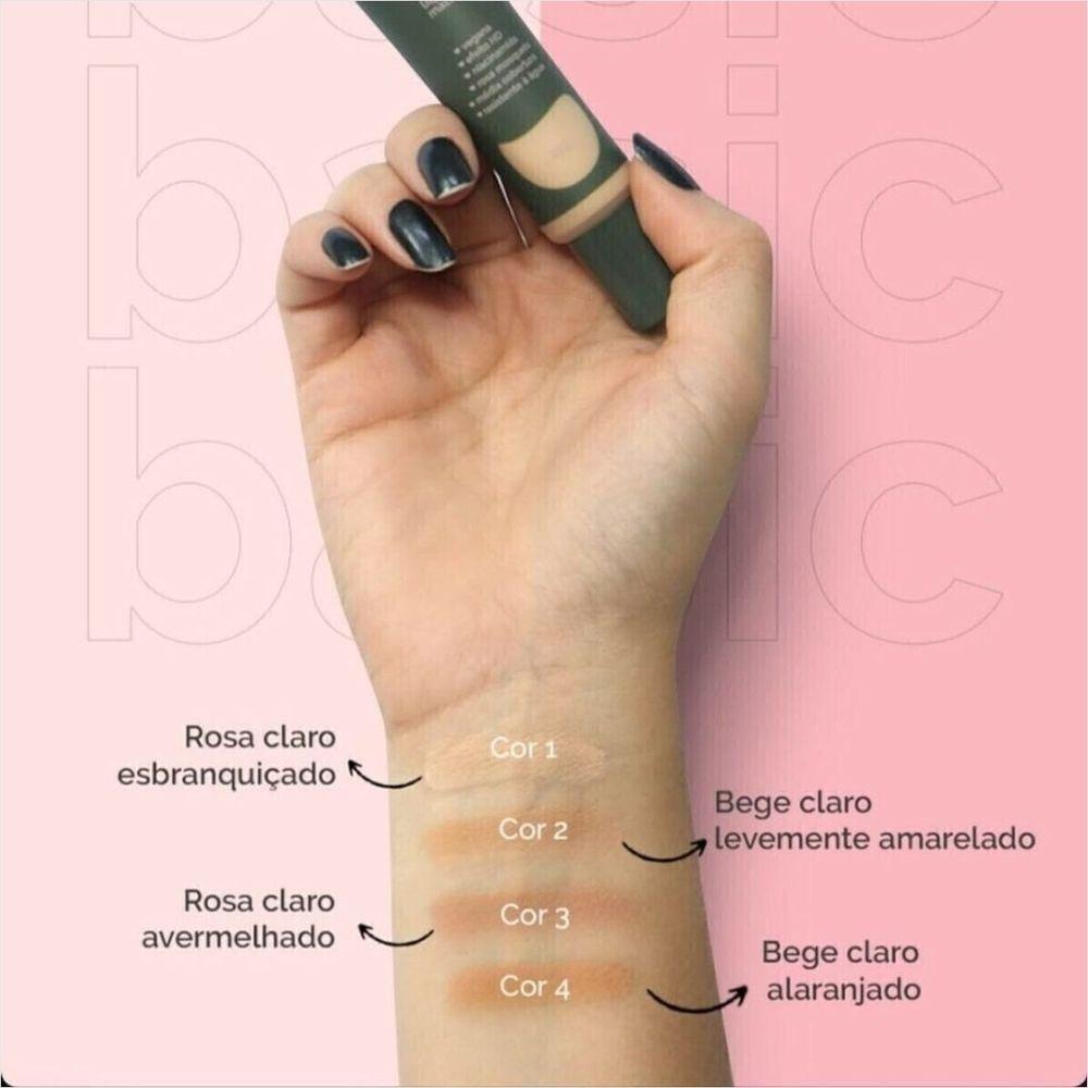 Kit Nina Makeup Base Líquida Basic+pó Compacto Instant Cor 3 - 4