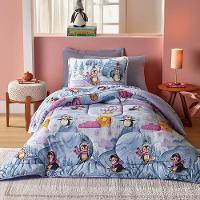 Kit Edredom Alegria Dupla Face Solteiro 2 Peças Malha Estampada 100% Algodão - Pingins - 1