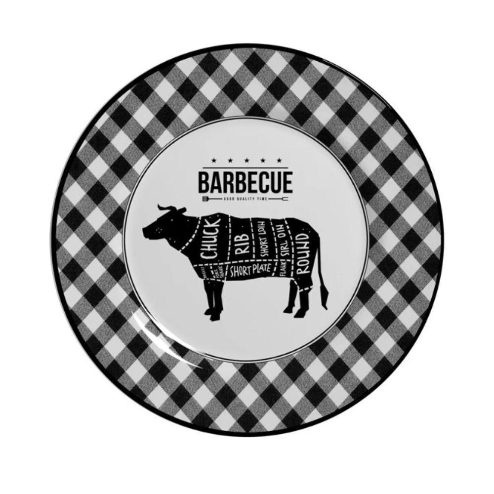 Jogo 6 Pratos Raso Barbecue Preto E Branco Cerâmica Alleanza 29cm - 3