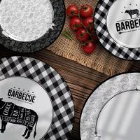Jogo 6 Pratos Raso Barbecue Preto E Branco Cerâmica Alleanza 29cm - 2