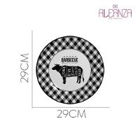 Jogo 6 Pratos Raso Barbecue Preto E Branco Cerâmica Alleanza 29cm