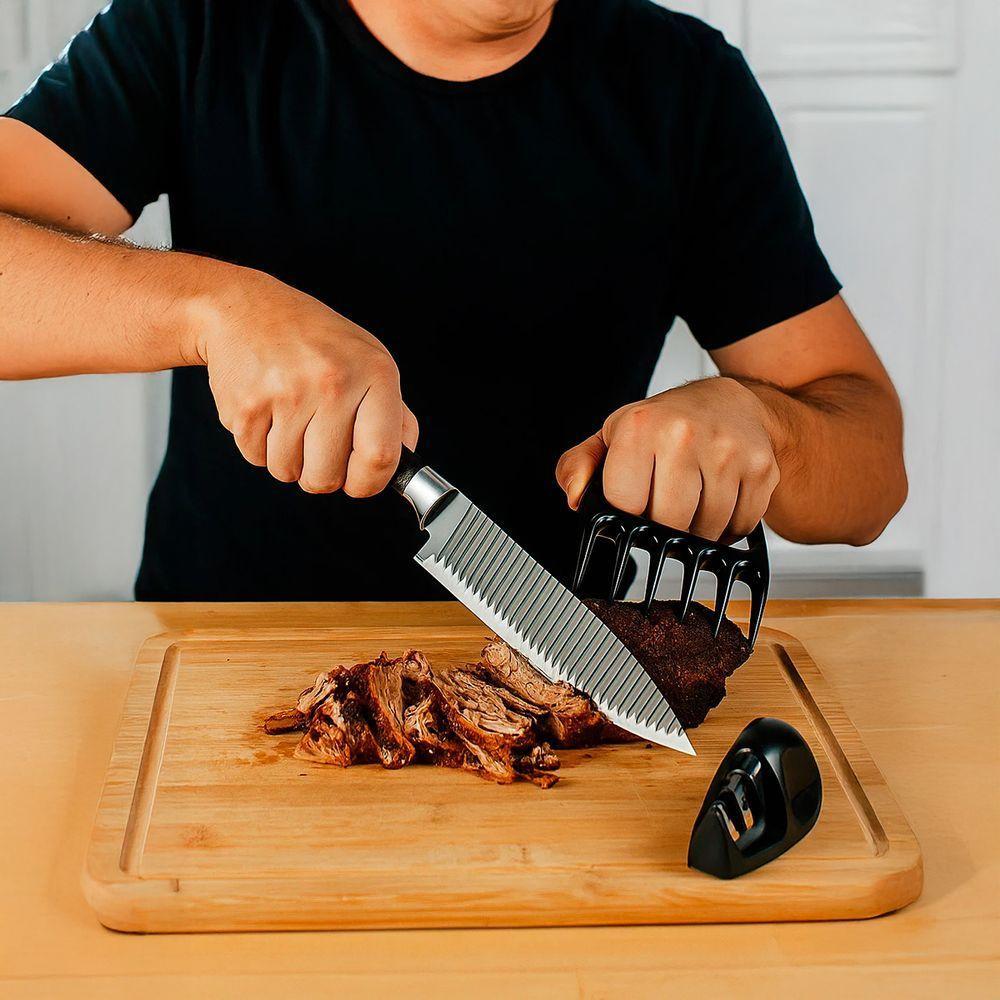 Kit 3 Peças Para Churrasco Faca Garra Amolador Preto - 6