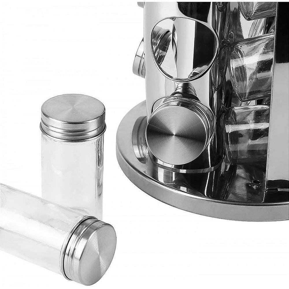 Porta Tempero 12 Potes Em Vidro Com Suporte Giratório - 4