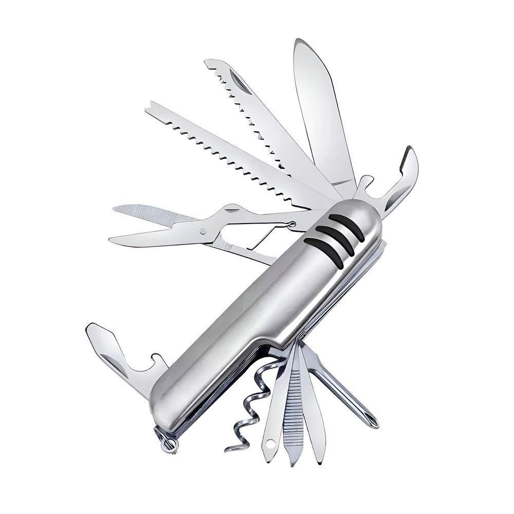 Canivete Multifuncional Prateado Aço Inox Funções Camping - 1