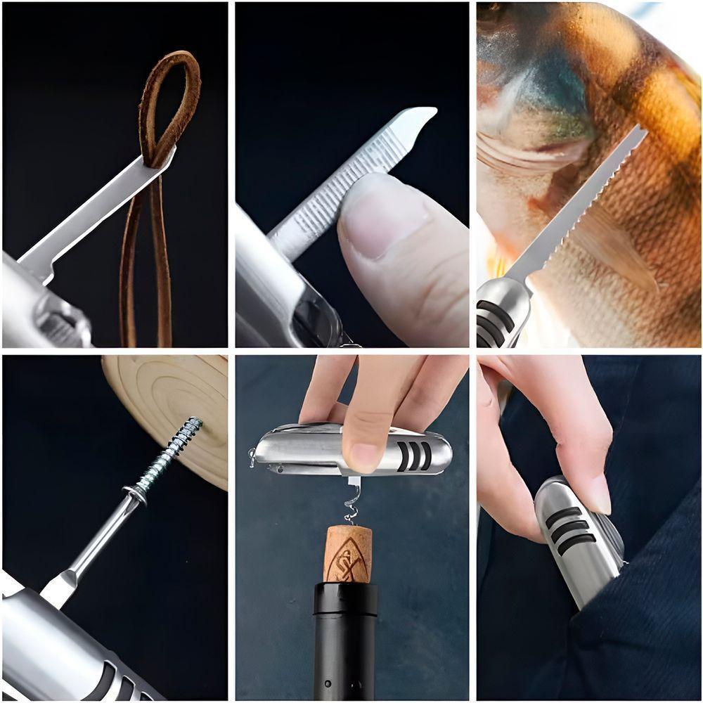 Canivete Multifuncional Prateado Aço Inox Funções Camping - 5