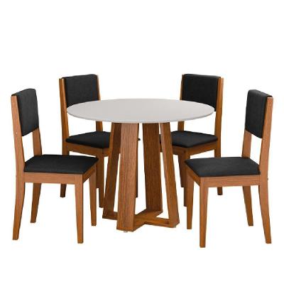 Conjunto Sala De Jantar Mesa Athenas Redonda 4 Cadeiras Trento Dobuê Madeirado Preto