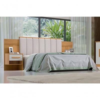 Cabeceira Para Cama De Casal Ripada Irís 140cm Estofada Com 2 Mesas De Cabeceira D Doro Cinamomo/off White/ripado