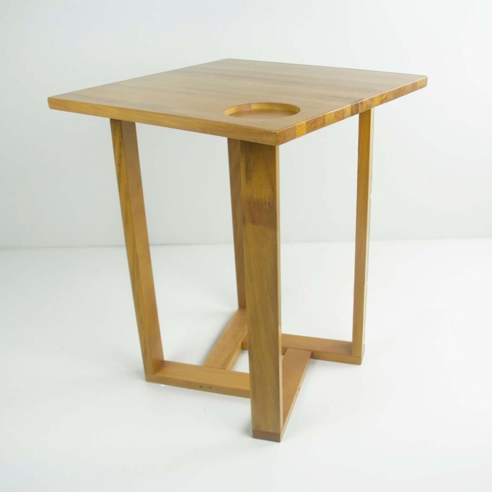 Mesa Lateral Design Quadrada Madeira Nobre - 4