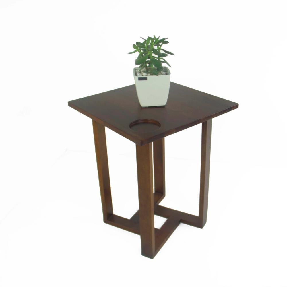 Mesa Lateral Design Quadrada Madeira Nobre Imbuia - 1