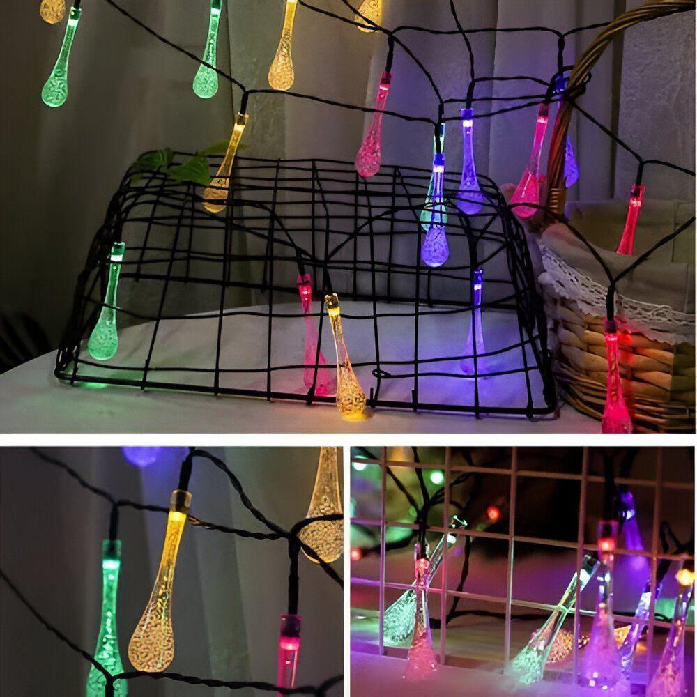 Grinalda Cordão Luzes Solar Gotas De água Decoração 20 Leds - 2