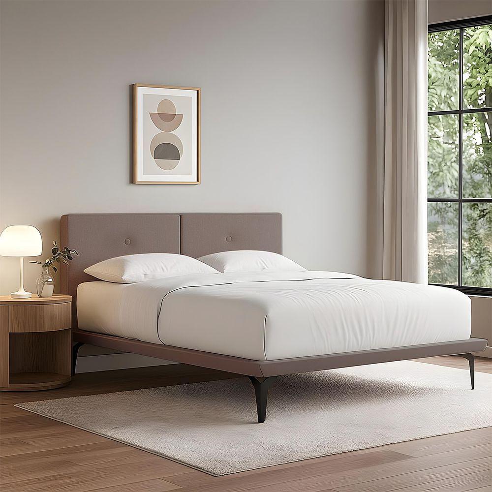 Base Box Cama Japonesa Toquio Queen Com Cabeceira Almofada Linho Marrom - 1