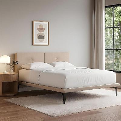 Base Box Cama Japonesa Toquio Casal Com Cabeceira Almofada Linho Bege