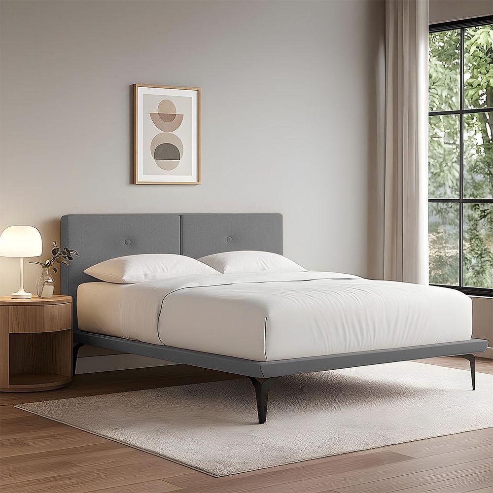 Base Box Cama Japonesa Toquio Casal Com Cabeceira Almofada Linho Cinza - 1