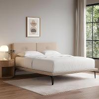 Estrutura Para Cama Japonesa Toquio Queen Com Cabeceira Almofada Linho Bege - 1