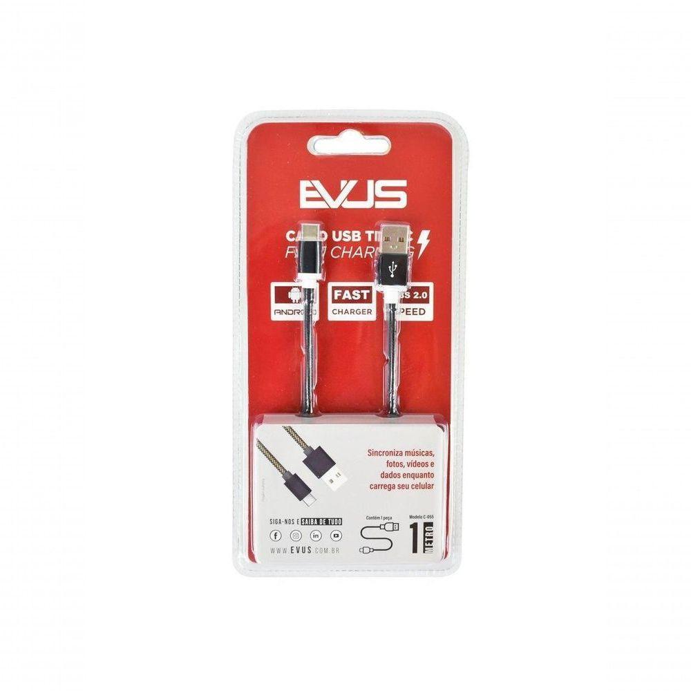 Cabo Usb Evus C-055 Fast Charge Tipo C Preto 1,0m - 2
