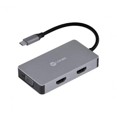 Hub Usb Tipo C - Type C 5 Em 1 Com 2 Hdmi + Vga + Usb 3.0 + Power Delivery (pd) 60w - Hc-5vga