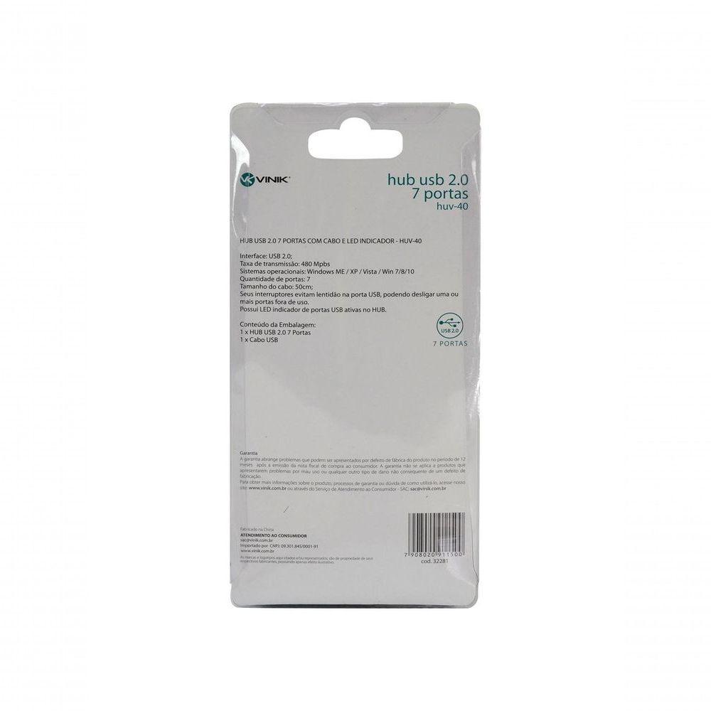 Hub Usb 2.0 7 Portas Com Cabo E Led Indicador - Huv-40 - 5