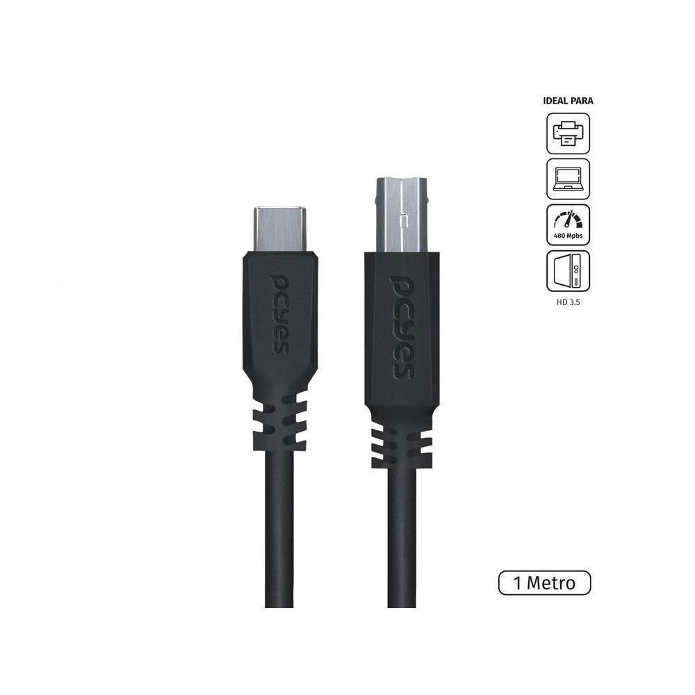 Cabo Para Impressora Usb Tipo C Para Usb B 2.0 1 Metro Preto - Pucbp-1 - 1